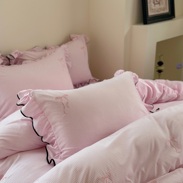 91家纺网 家纺一手货源 找家纺 优悦生活馆 2025新款水洗棉刺绣四件套-可可花园 可可花园-粉