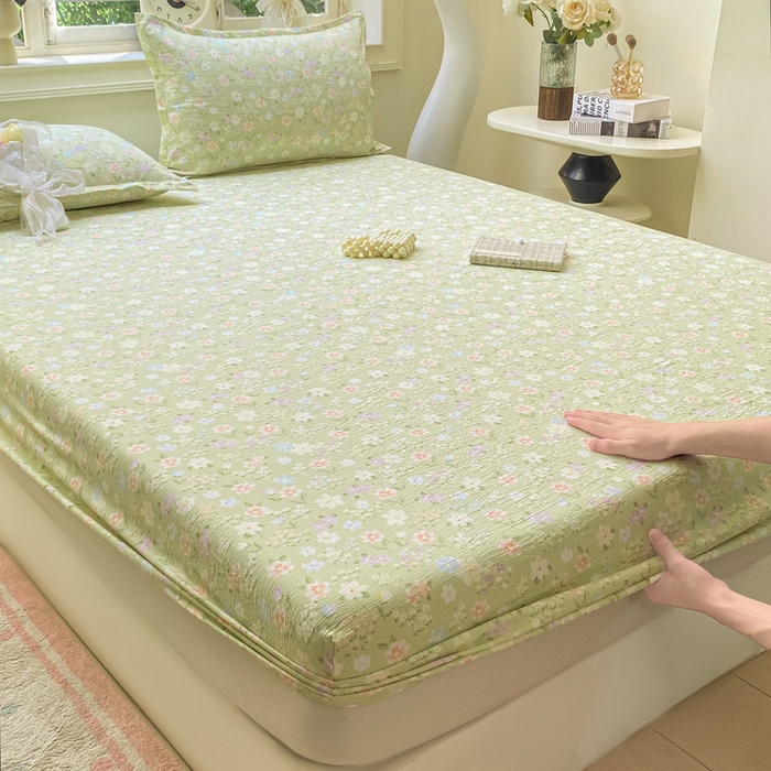 91家纺网 家纺一手货源 找家纺 丝芙妮家居（原乐视家纺） 2026新款A类皱皱纱亲肤木棉床笠-系列二初夏