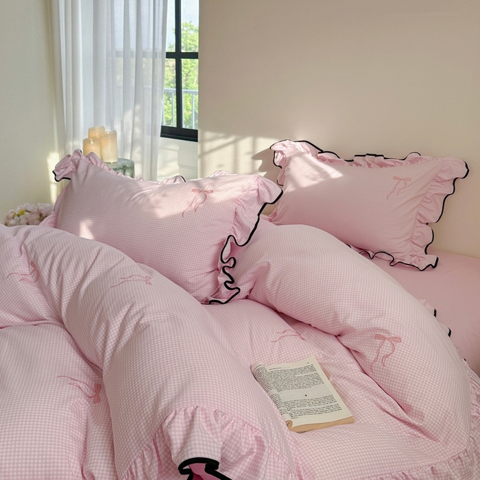 91家纺网 家纺一手货源 找家纺 优悦生活馆 2025新款水洗棉刺绣四件套-可可花园 可可花园-粉