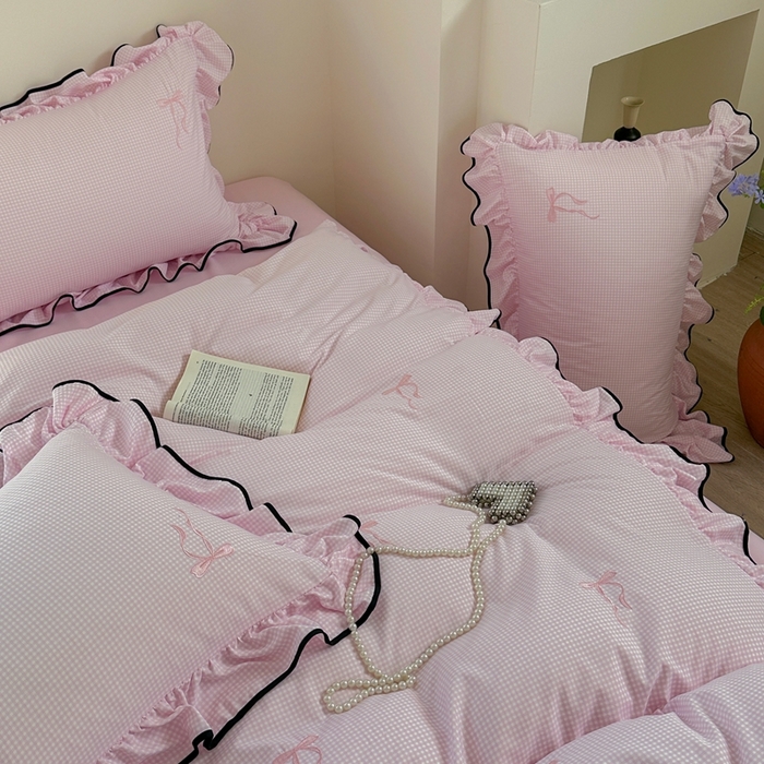 91家纺网 家纺一手货源 找家纺 优悦生活馆 2025新款水洗棉刺绣四件套-可可花园 可可花园-粉