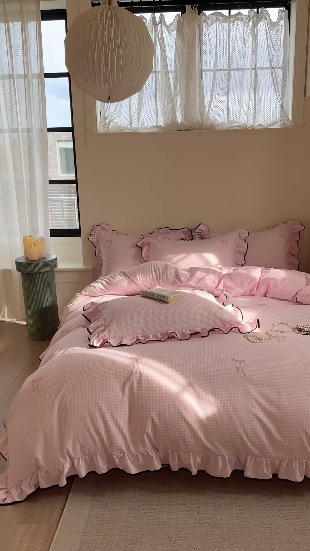 91家纺网 家纺一手货源 找家纺 优悦生活馆 2025新款水洗棉刺绣四件套-可可花园 可可花园-粉