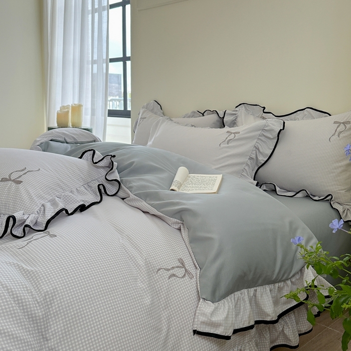 优悦生活馆 2025新款水洗棉刺绣四件套-可可花园 可可花园-灰