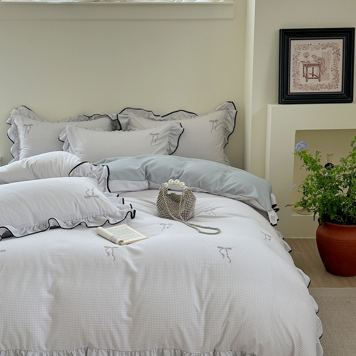 91家纺网 家纺一手货源 找家纺 优悦生活馆 2025新款水洗棉刺绣四件套-可可花园 可可花园-灰