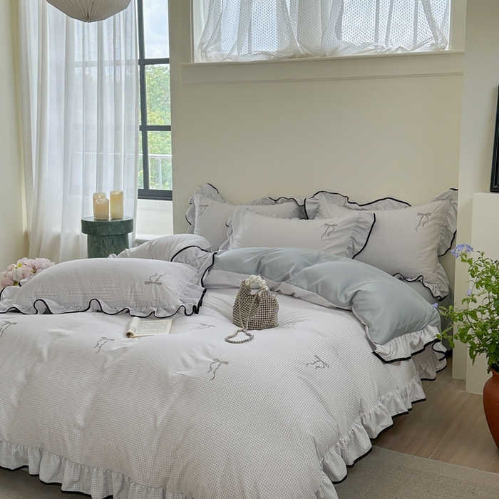 91家纺网 家纺一手货源 找家纺 优悦生活馆 2025新款水洗棉刺绣四件套-可可花园 可可花园-灰