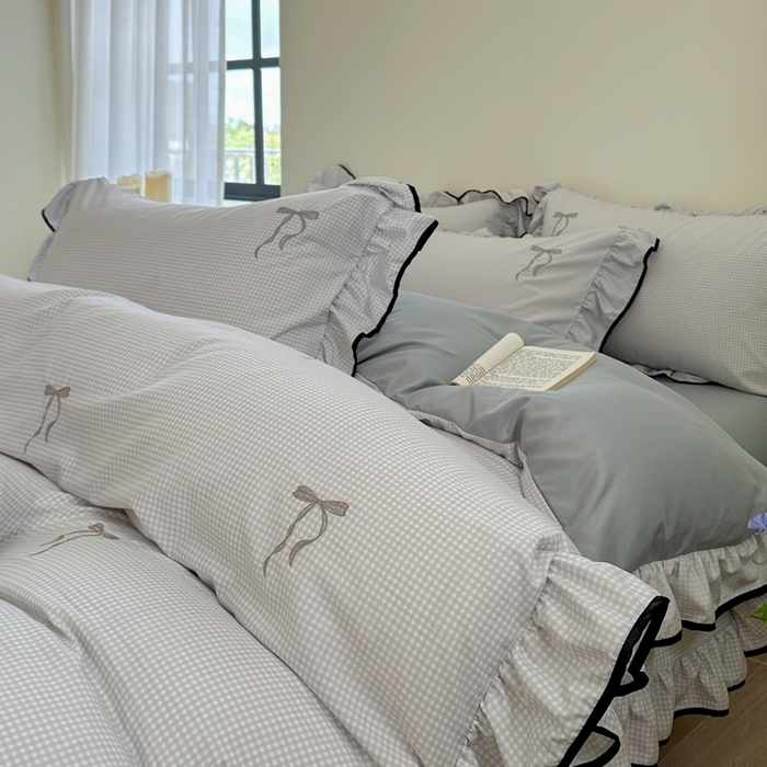 91家纺网 家纺一手货源 找家纺 优悦生活馆 2025新款水洗棉刺绣四件套-可可花园 可可花园-灰