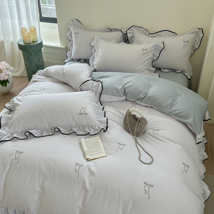 91家纺网 家纺一手货源 找家纺 优悦生活馆 2025新款水洗棉刺绣四件套-可可花园 可可花园-灰