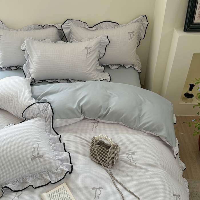 91家纺网 家纺一手货源 找家纺 优悦生活馆 2025新款水洗棉刺绣四件套-可可花园 可可花园-灰