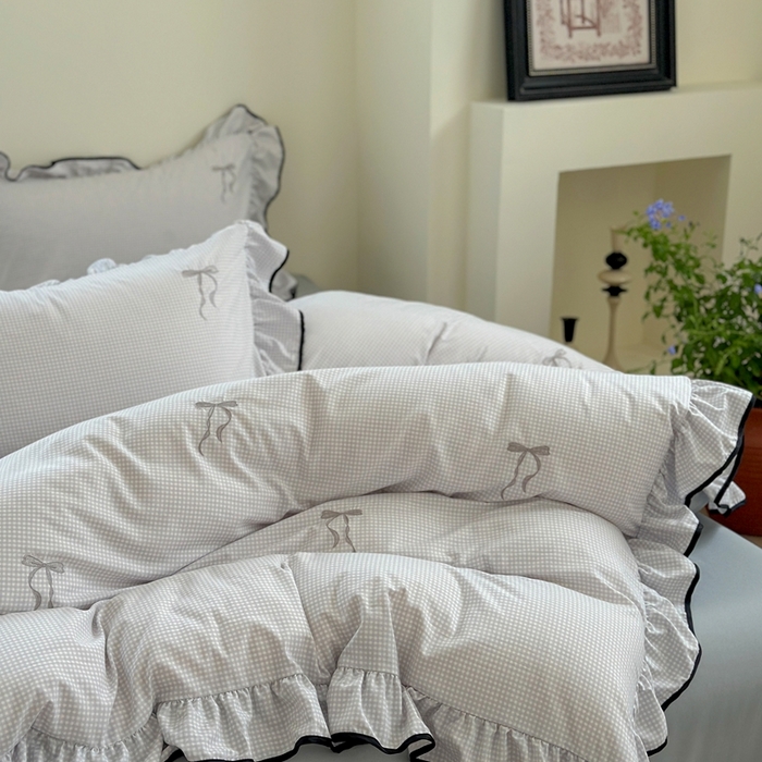 91家纺网 家纺一手货源 找家纺 优悦生活馆 2025新款水洗棉刺绣四件套-可可花园 可可花园-灰