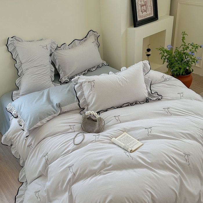 91家纺网 家纺一手货源 找家纺 优悦生活馆 2025新款水洗棉刺绣四件套-可可花园 可可花园-灰