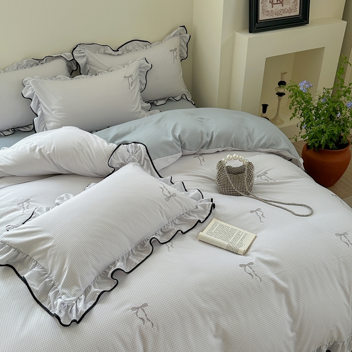 91家纺网 家纺一手货源 找家纺 优悦生活馆 2025新款水洗棉刺绣四件套-可可花园 可可花园-灰