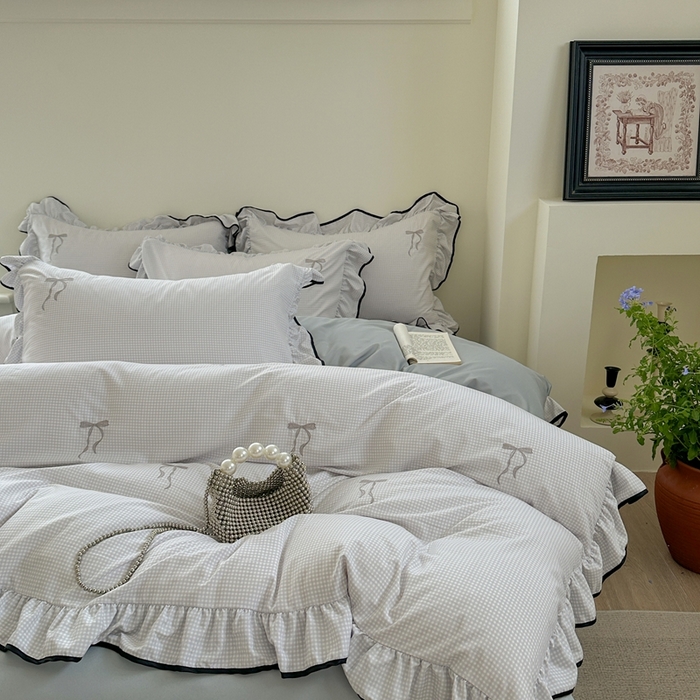 91家纺网 家纺一手货源 找家纺 优悦生活馆 2025新款水洗棉刺绣四件套-可可花园 可可花园-灰