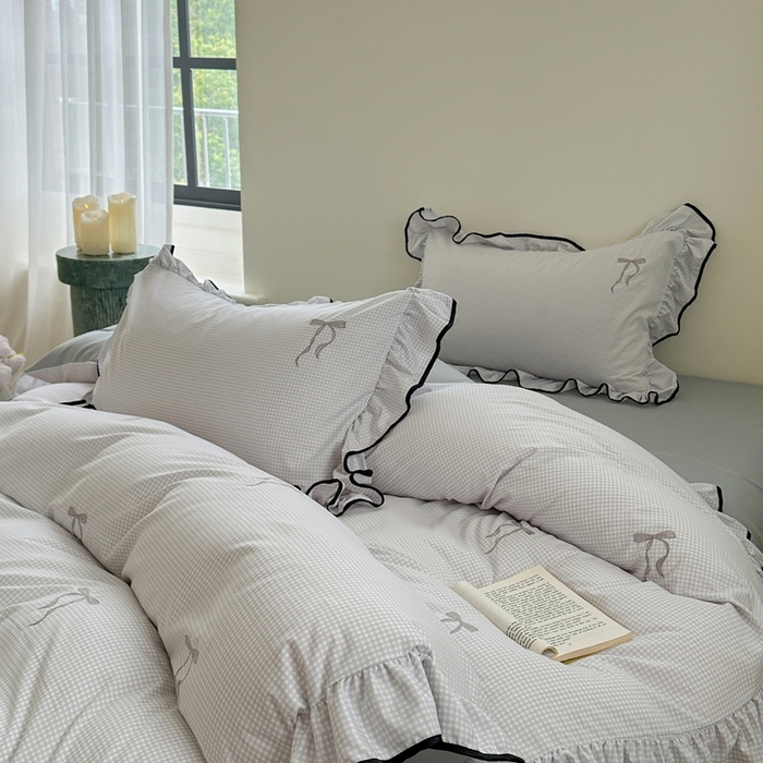 91家纺网 家纺一手货源 找家纺 优悦生活馆 2025新款水洗棉刺绣四件套-可可花园 可可花园-灰