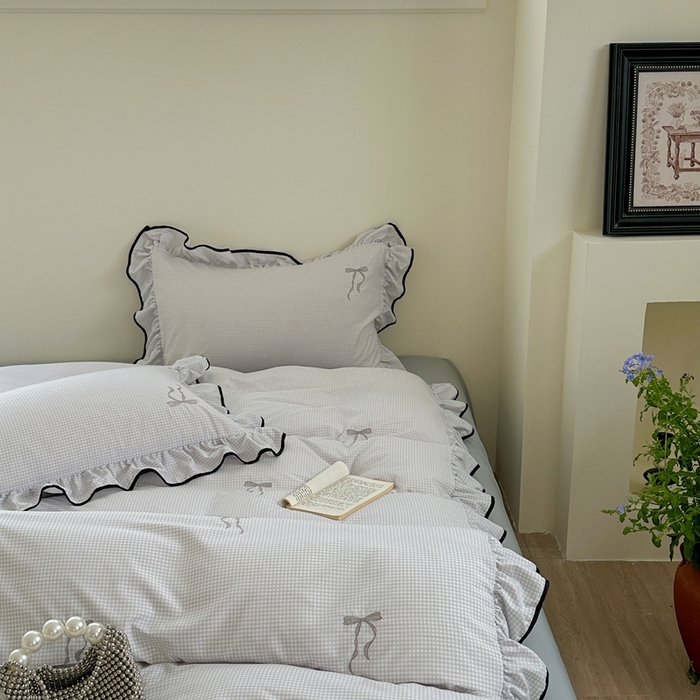 91家纺网 家纺一手货源 找家纺 优悦生活馆 2025新款水洗棉刺绣四件套-可可花园 可可花园-灰