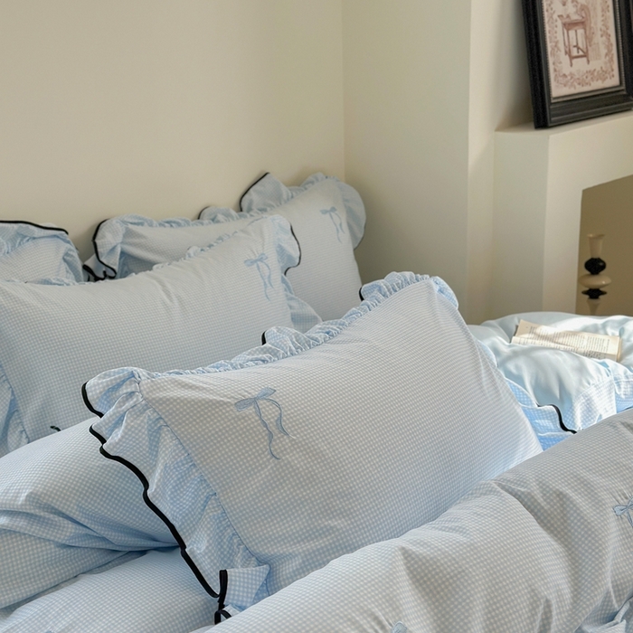 91家纺网 家纺一手货源 找家纺 优悦生活馆 2025新款水洗棉刺绣四件套-可可花园 可可花园-蓝