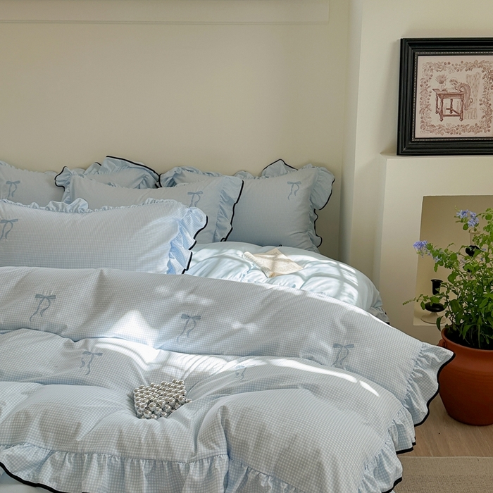 91家纺网 家纺一手货源 找家纺 优悦生活馆 2025新款水洗棉刺绣四件套-可可花园 可可花园-蓝