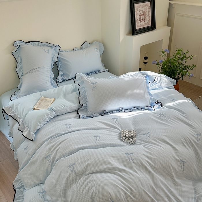 91家纺网 家纺一手货源 找家纺 优悦生活馆 2025新款水洗棉刺绣四件套-可可花园 可可花园-蓝