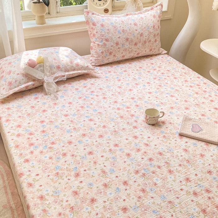 91家纺网 家纺一手货源 找家纺 丝芙妮家居（原乐视家纺） 2026新款A类皱皱纱亲肤木棉床笠-系列二粉黛