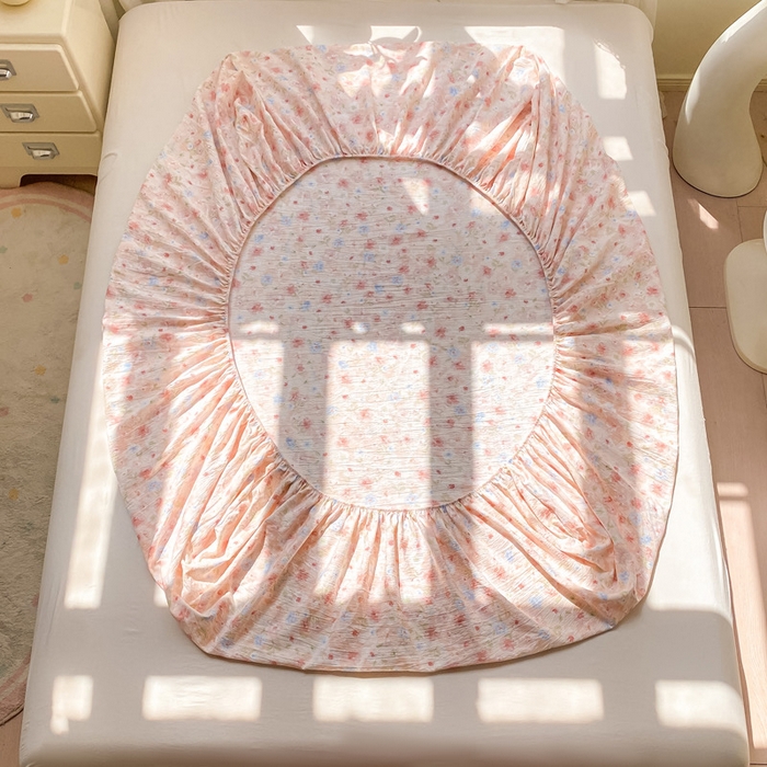 91家纺网 家纺一手货源 找家纺 丝芙妮家居（原乐视家纺） 2026新款A类皱皱纱亲肤木棉床笠-系列二粉黛