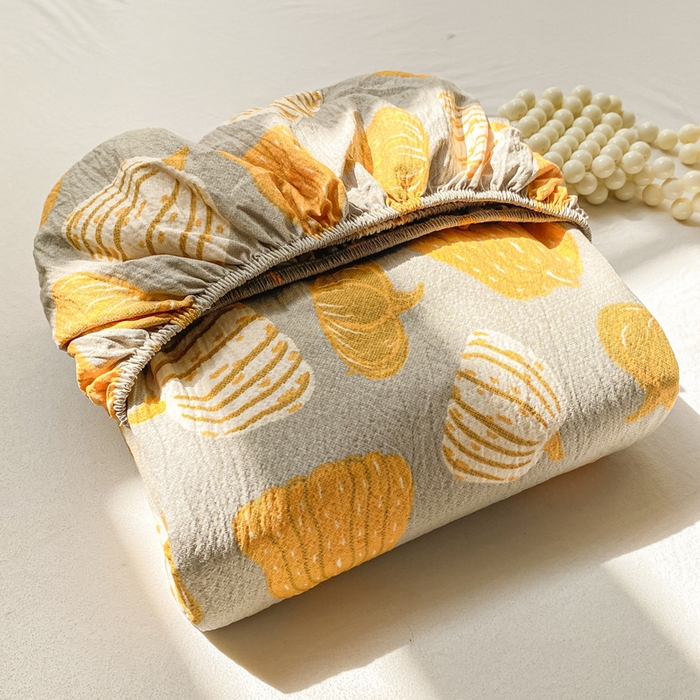 91家纺网 家纺一手货源 找家纺 丝芙妮家居（原乐视家纺） 2026新款A类皱皱纱亲肤木棉床笠-系列二福瓜-灰