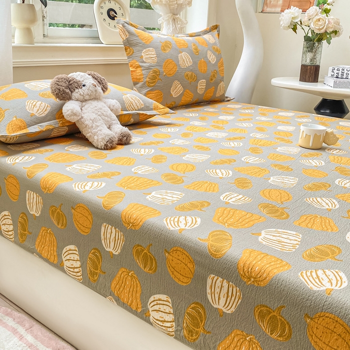 91家纺网 家纺一手货源 找家纺 丝芙妮家居（原乐视家纺） 2026新款A类皱皱纱亲肤木棉床笠-系列二福瓜-灰