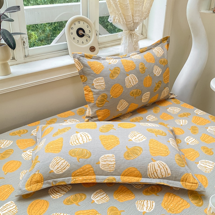 91家纺网 家纺一手货源 找家纺 丝芙妮家居（原乐视家纺） 2026新款A类皱皱纱亲肤木棉床笠-系列二福瓜-灰