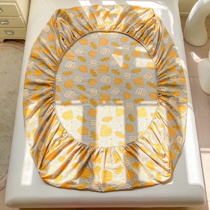 91家纺网 家纺一手货源 找家纺 丝芙妮家居（原乐视家纺） 2026新款A类皱皱纱亲肤木棉床笠-系列二福瓜-灰