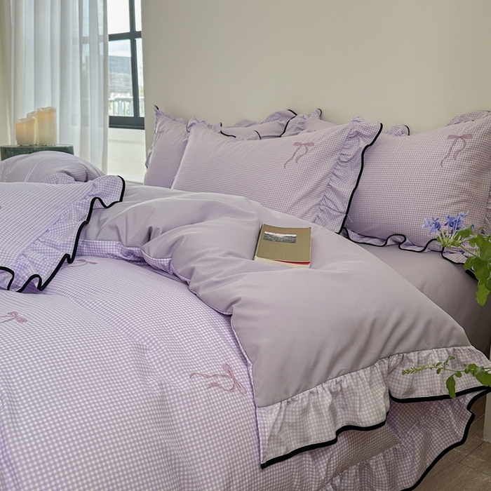 优悦生活馆 2025新款水洗棉刺绣四件套-可可花园 可可花园-紫