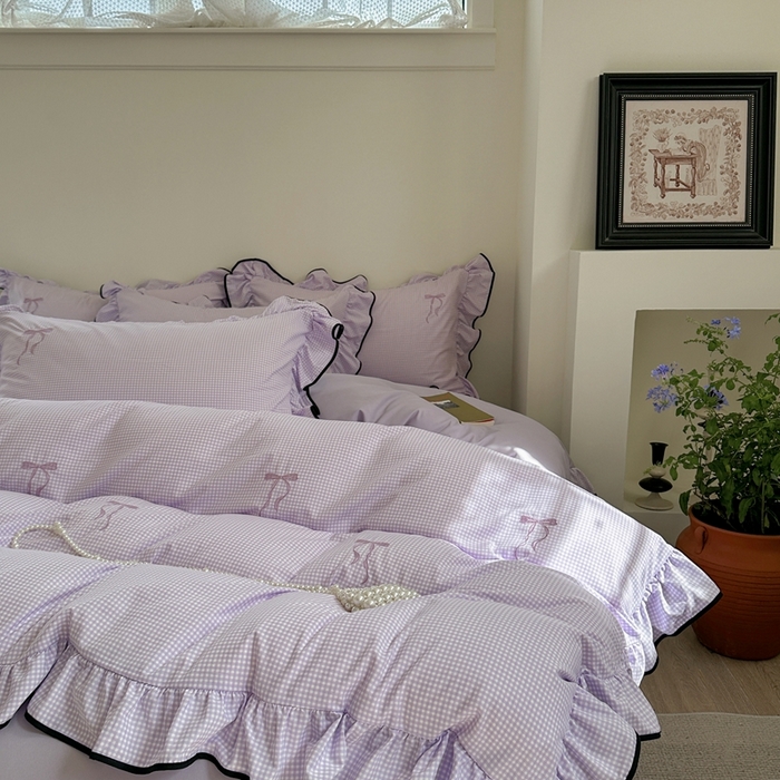 91家纺网 家纺一手货源 找家纺 优悦生活馆 2025新款水洗棉刺绣四件套-可可花园 可可花园-紫