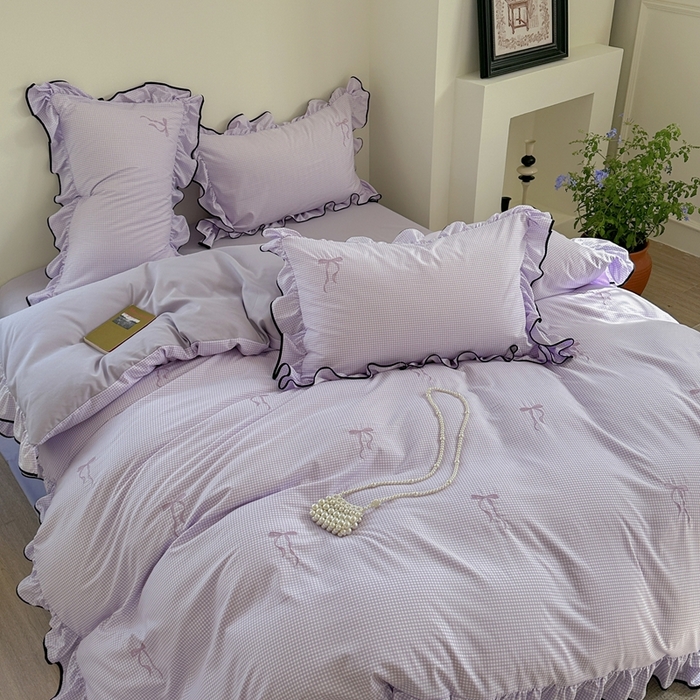 91家纺网 家纺一手货源 找家纺 优悦生活馆 2025新款水洗棉刺绣四件套-可可花园 可可花园-紫