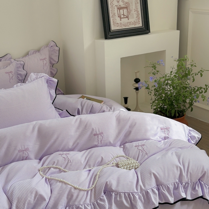 91家纺网 家纺一手货源 找家纺 优悦生活馆 2025新款水洗棉刺绣四件套-可可花园 可可花园-紫