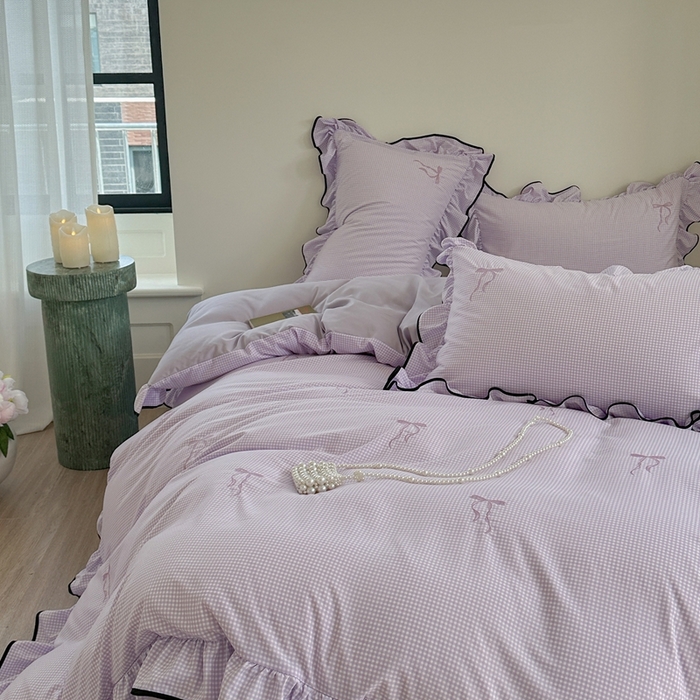 91家纺网 家纺一手货源 找家纺 优悦生活馆 2025新款水洗棉刺绣四件套-可可花园 可可花园-紫