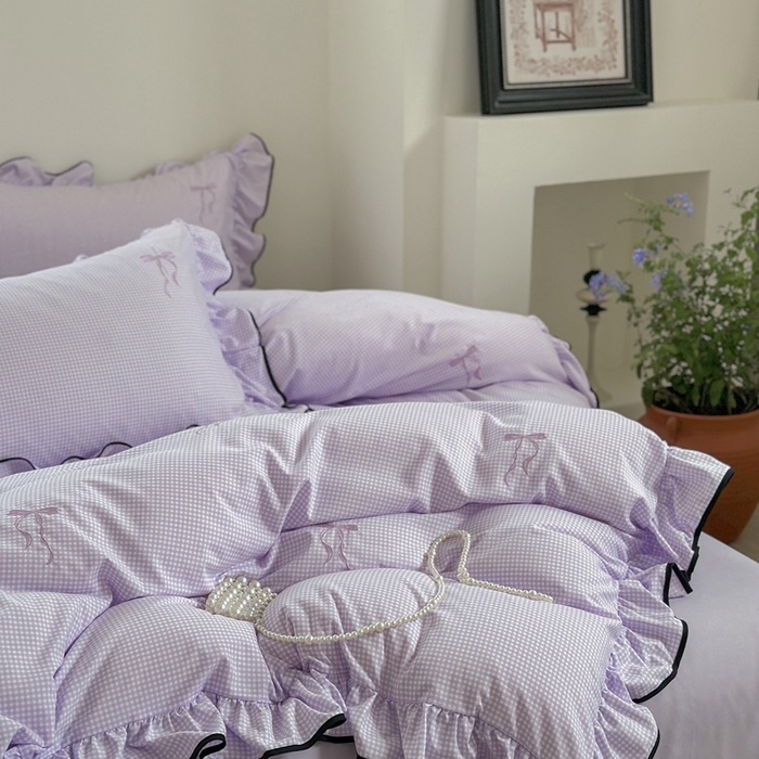 91家纺网 家纺一手货源 找家纺 优悦生活馆 2025新款水洗棉刺绣四件套-可可花园 可可花园-紫