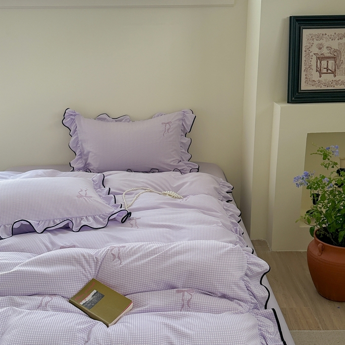 91家纺网 家纺一手货源 找家纺 优悦生活馆 2025新款水洗棉刺绣四件套-可可花园 可可花园-紫