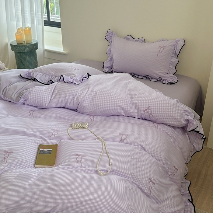 91家纺网 家纺一手货源 找家纺 优悦生活馆 2025新款水洗棉刺绣四件套-可可花园 可可花园-紫