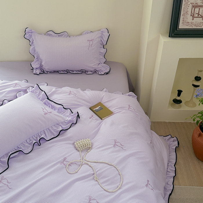 91家纺网 家纺一手货源 找家纺 优悦生活馆 2025新款水洗棉刺绣四件套-可可花园 可可花园-紫