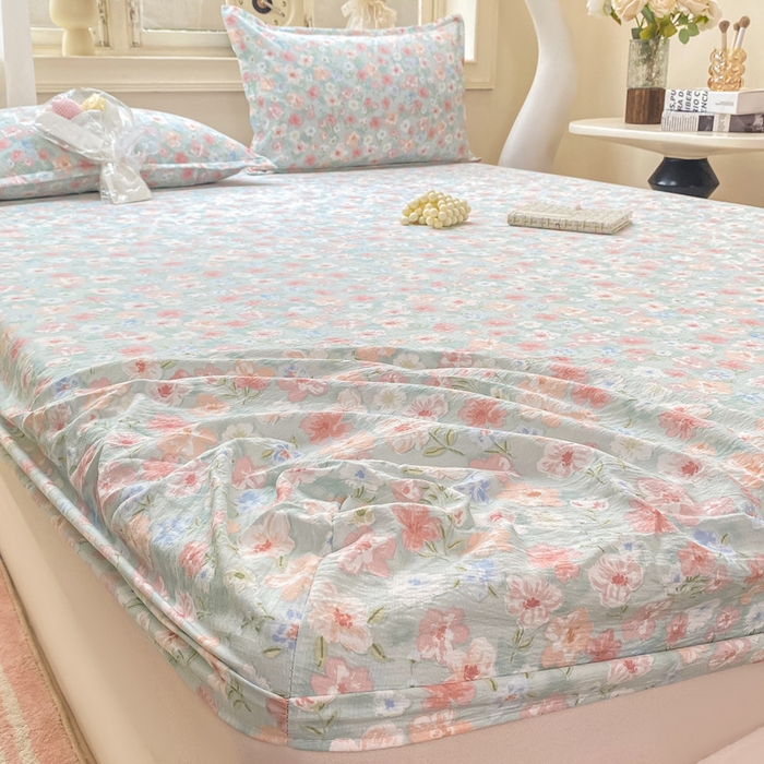 91家纺网 家纺一手货源 找家纺 丝芙妮家居（原乐视家纺） 2026新款A类皱皱纱亲肤木棉床笠-系列二兰亭