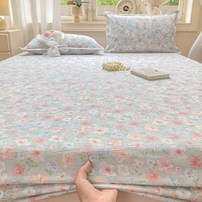 91家纺网 家纺一手货源 找家纺 丝芙妮家居（原乐视家纺） 2026新款A类皱皱纱亲肤木棉床笠-系列二兰亭