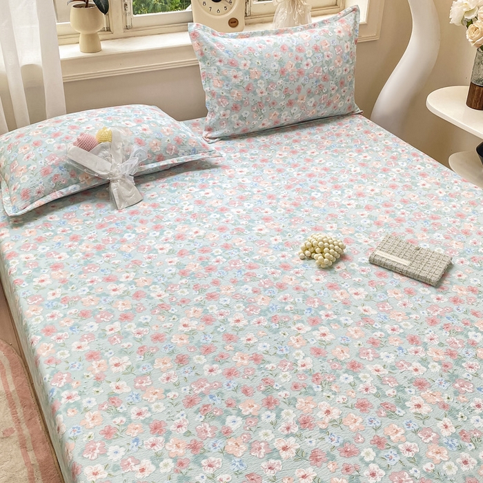 91家纺网 家纺一手货源 找家纺 丝芙妮家居（原乐视家纺） 2026新款A类皱皱纱亲肤木棉床笠-系列二兰亭