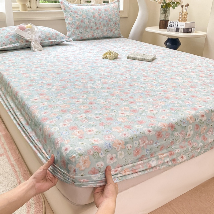 91家纺网 家纺一手货源 找家纺 丝芙妮家居（原乐视家纺） 2026新款A类皱皱纱亲肤木棉床笠-系列二兰亭