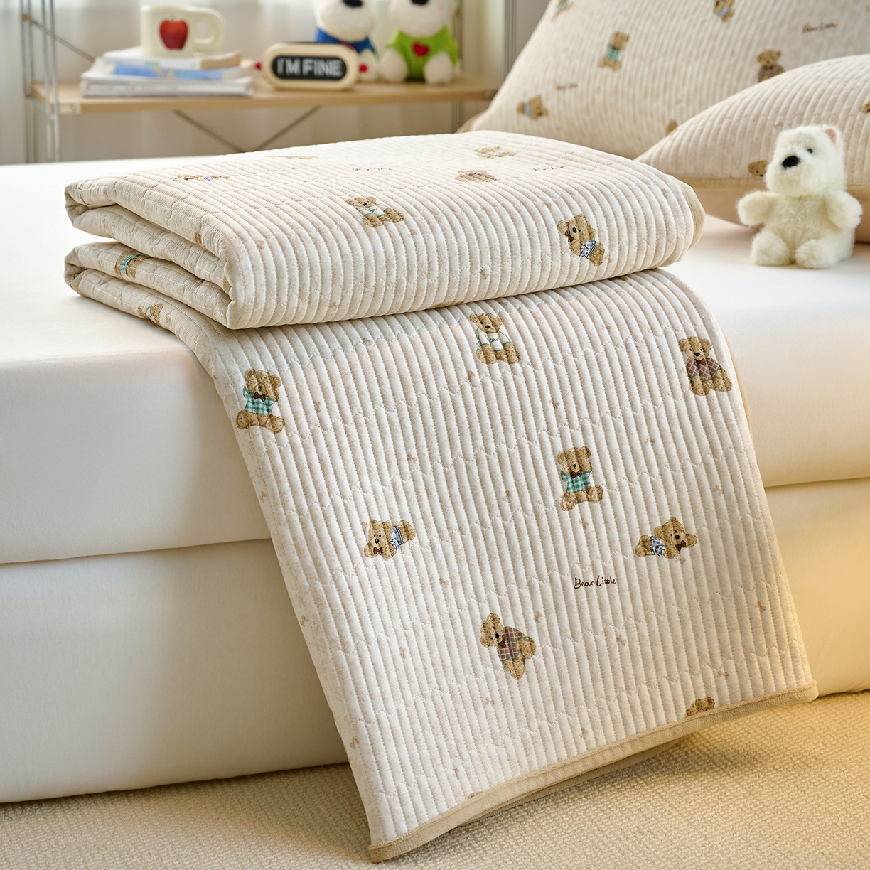 91家纺网 家纺一手货源 找家纺 X猫先生 2025新品棉加绒床盖一面全棉一面牛奶绒床盖炕盖加厚床单床垫四季款 趴趴熊（A棉B绒）