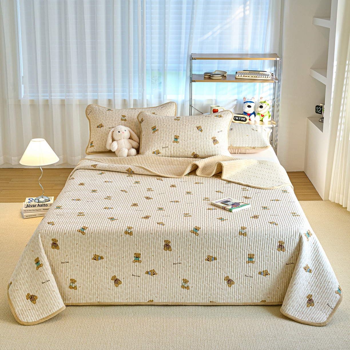 91家纺网 家纺一手货源 找家纺 X猫先生 2025新品棉加绒床盖一面全棉一面牛奶绒床盖炕盖加厚床单床垫四季款 趴趴熊（A棉B绒）