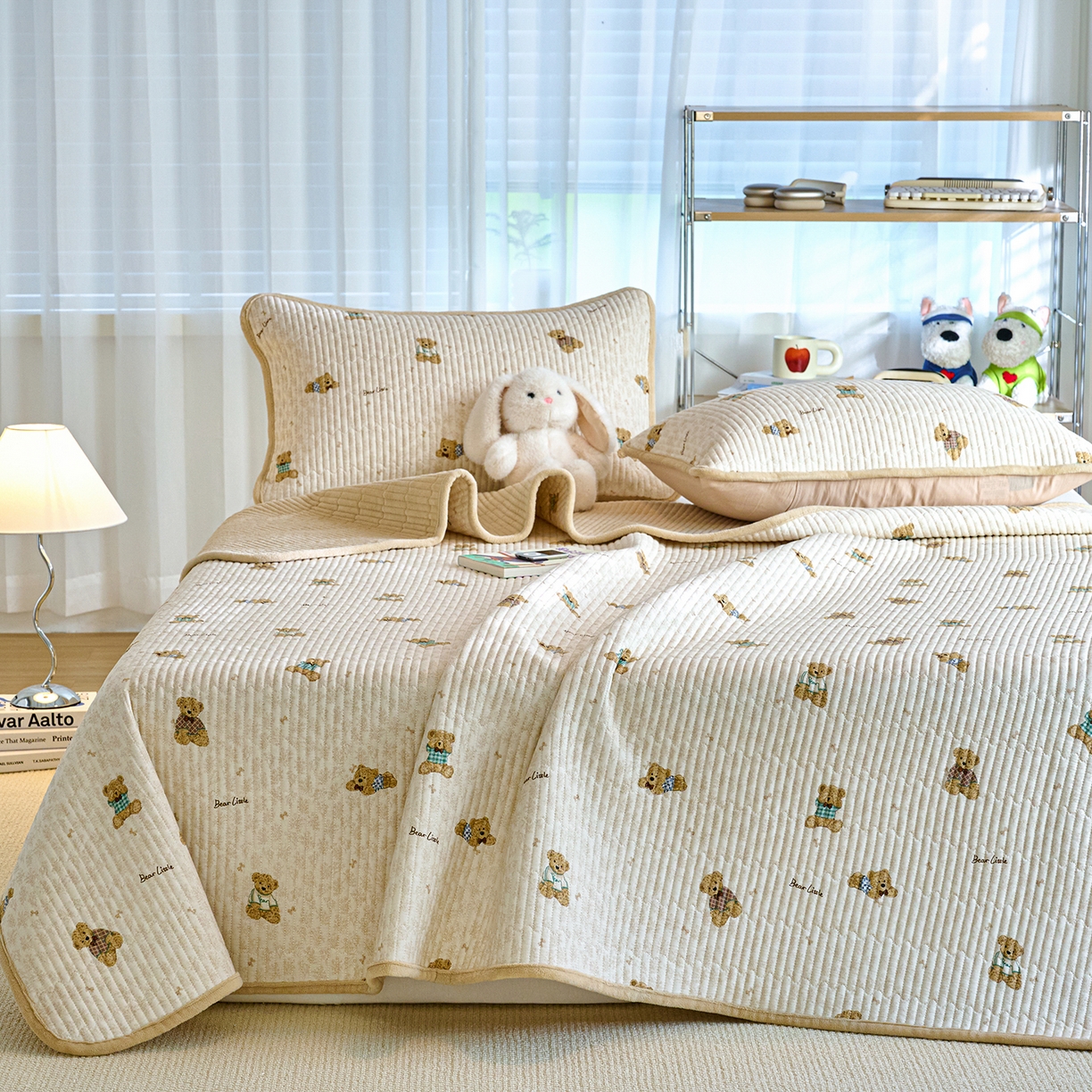 91家纺网 家纺一手货源 找家纺 X猫先生 2025新品棉加绒床盖一面全棉一面牛奶绒床盖炕盖加厚床单床垫四季款 趴趴熊（A棉B绒）