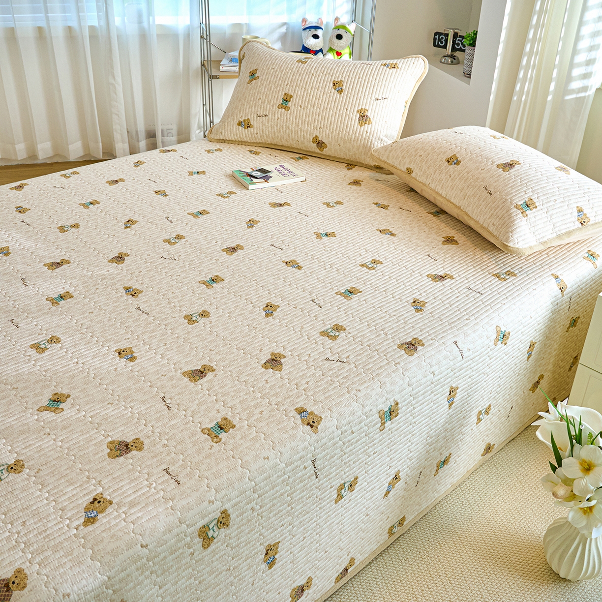 91家纺网 家纺一手货源 找家纺 X猫先生 2025新品棉加绒床盖一面全棉一面牛奶绒床盖炕盖加厚床单床垫四季款 趴趴熊（A棉B绒）