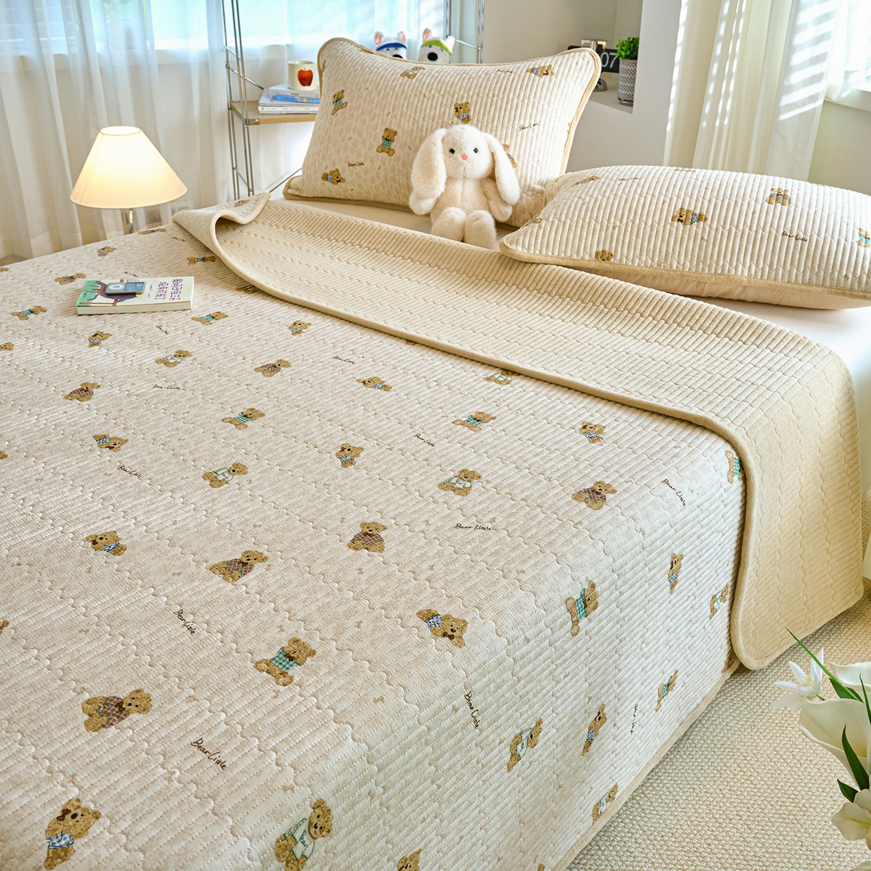 91家纺网 家纺一手货源 找家纺 X猫先生 2025新品棉加绒床盖一面全棉一面牛奶绒床盖炕盖加厚床单床垫四季款 趴趴熊（A棉B绒）