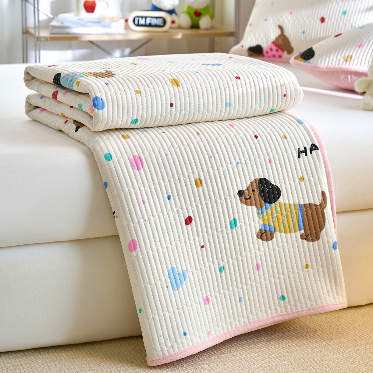 91家纺网 家纺一手货源 找家纺 X猫先生 2025新品棉加绒床盖一面全棉一面牛奶绒床盖炕盖加厚床单床垫四季款 甜心汪星人（A棉B绒）