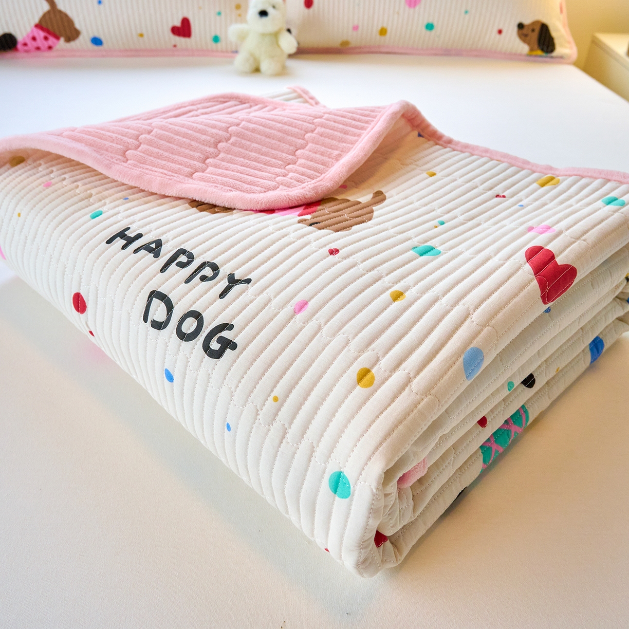 91家纺网 家纺一手货源 找家纺 X猫先生 2025新品棉加绒床盖一面全棉一面牛奶绒床盖炕盖加厚床单床垫四季款 甜心汪星人（A棉B绒）