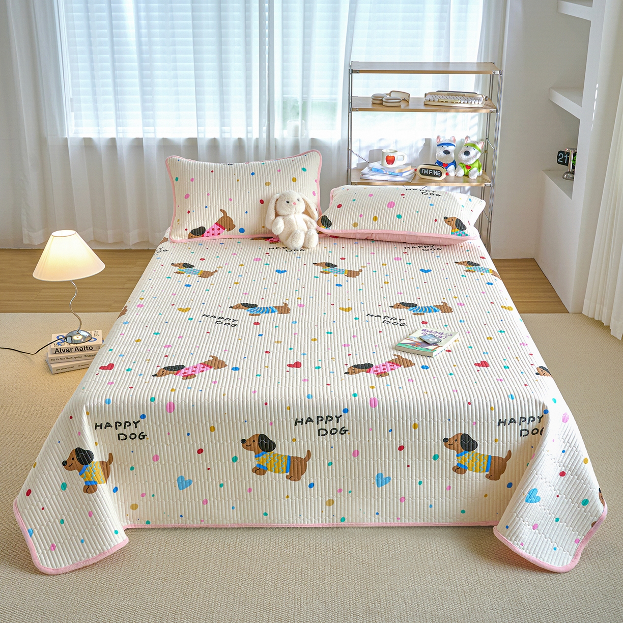 91家纺网 家纺一手货源 找家纺 X猫先生 2025新品棉加绒床盖一面全棉一面牛奶绒床盖炕盖加厚床单床垫四季款 甜心汪星人（A棉B绒）