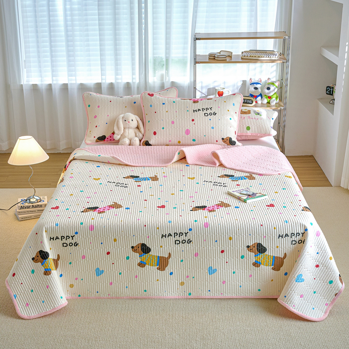 91家纺网 家纺一手货源 找家纺 X猫先生 2025新品棉加绒床盖一面全棉一面牛奶绒床盖炕盖加厚床单床垫四季款 甜心汪星人（A棉B绒）