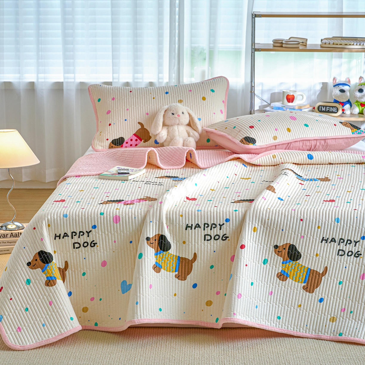 91家纺网 家纺一手货源 找家纺 X猫先生 2025新品棉加绒床盖一面全棉一面牛奶绒床盖炕盖加厚床单床垫四季款 甜心汪星人（A棉B绒）