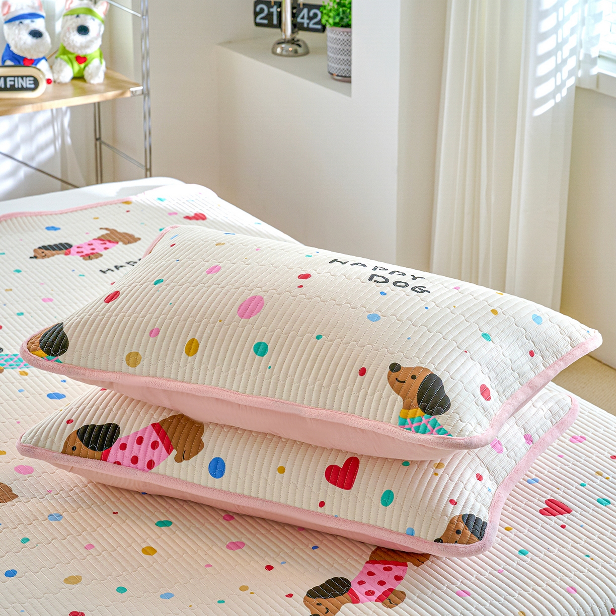 91家纺网 家纺一手货源 找家纺 X猫先生 2025新品棉加绒床盖一面全棉一面牛奶绒床盖炕盖加厚床单床垫四季款 甜心汪星人（A棉B绒）